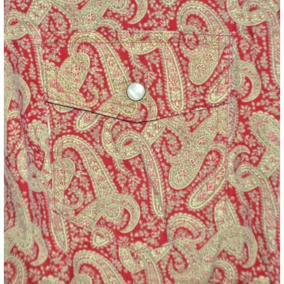 Tommy Hilfiger Ladies L Red Gold Paisley Pearl Snap Shirt Size L Holiday Western - Picture 3 of 9